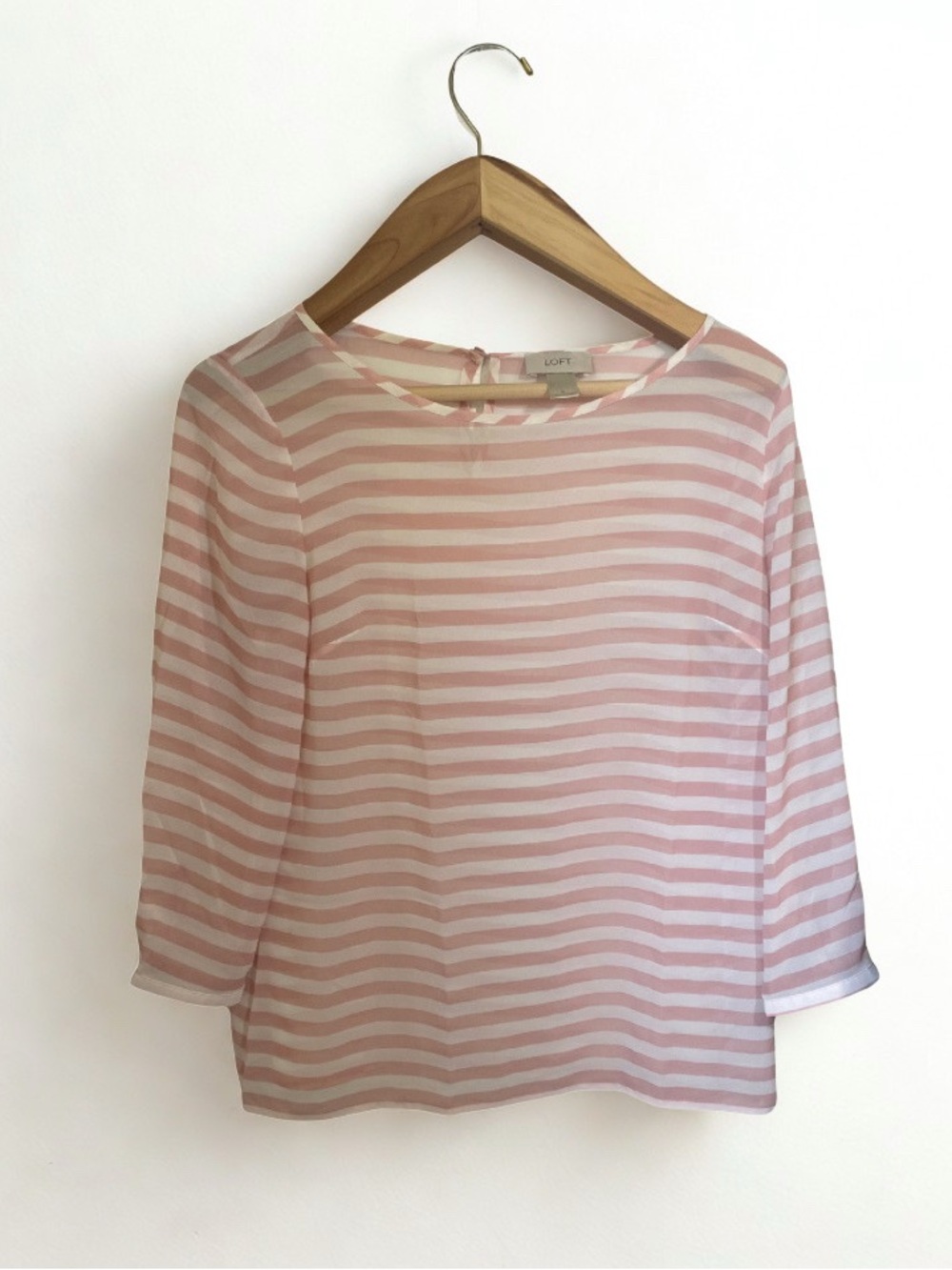 LOFT Pink and White Striped Chiffon Long Sleeve Shirt Size Small